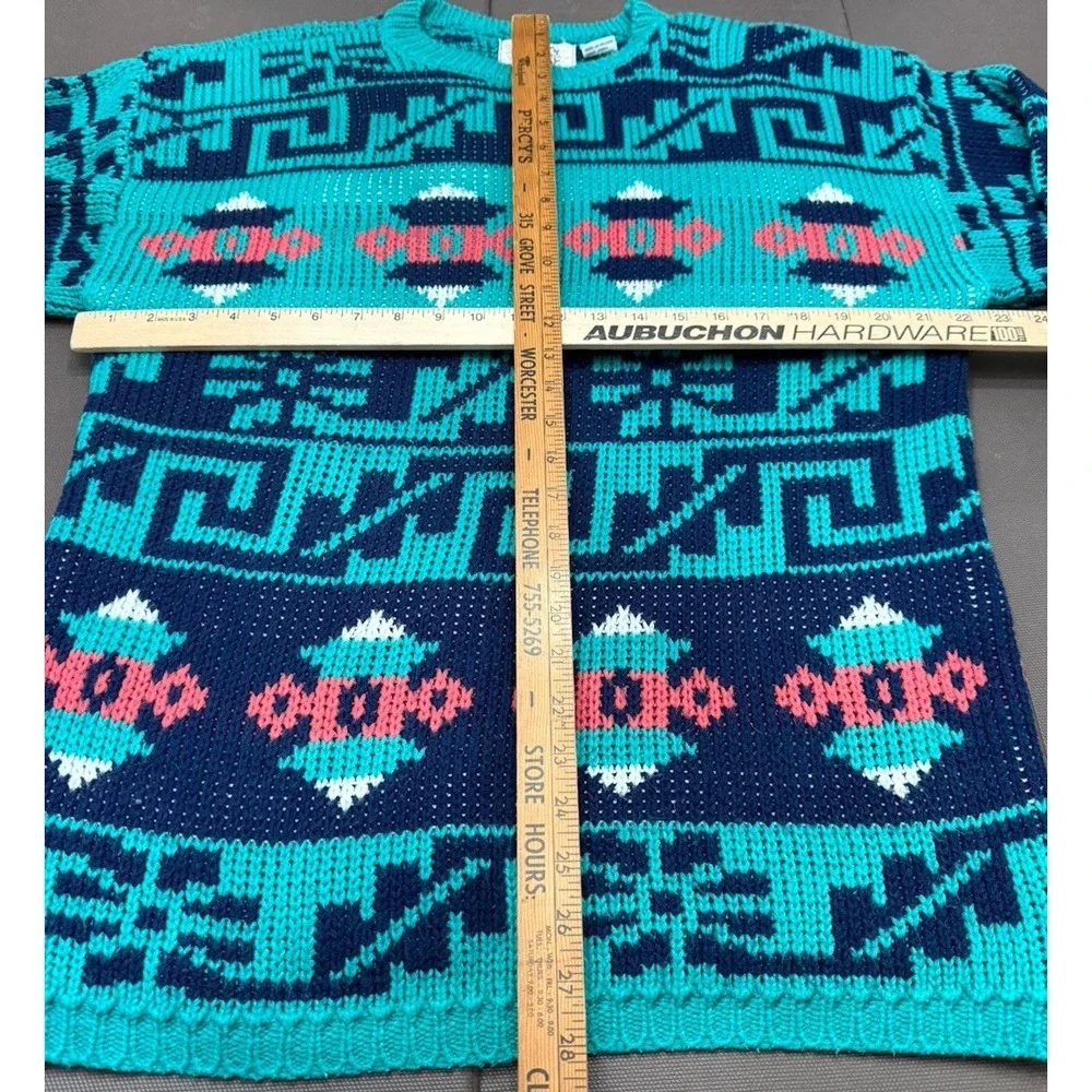 Vintage 90s Paris Sport Club Baggy Geometric Multicolor Knit Sweater Large Knit‎ - Picture 3 of 5